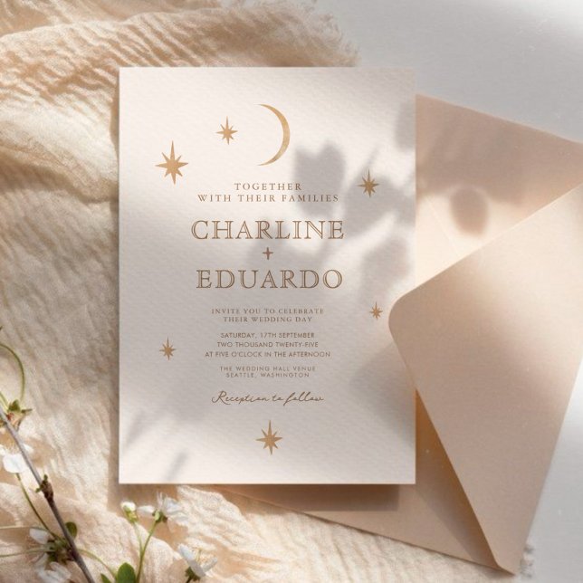 Invitation Golden Moon Celestial Boho Mariage Qr Code (Créateur téléchargé)