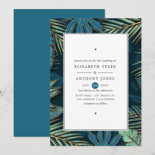 Invitation Golden Palm Feuille Exotic Tropical Mariage