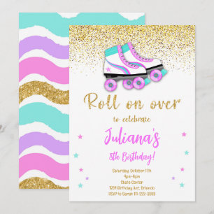 Invitation Golden Parties scintillant Roller Skate Anniversai