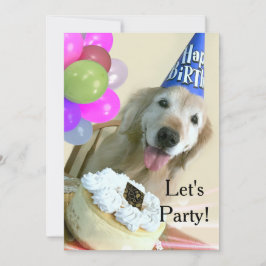 Invitation Golden retriever avec l'anniversaire de gâteau et