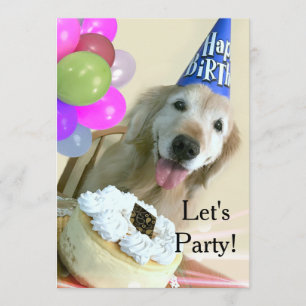 Invitation Golden retriever avec l'anniversaire de gâteau et