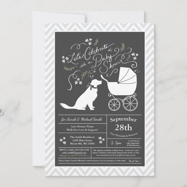 Invitation Golden Retriever Baby shower chien genre neutre (Devant)