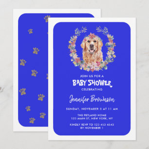 Invitation Golden Retriever Chien Baby Shower marine
