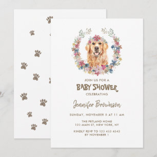 Invitation Golden Retriever Flower Wreath Dog Baby shower