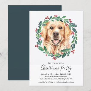 Invitation Golden Retriever mignon chien Élégante fête de Noë