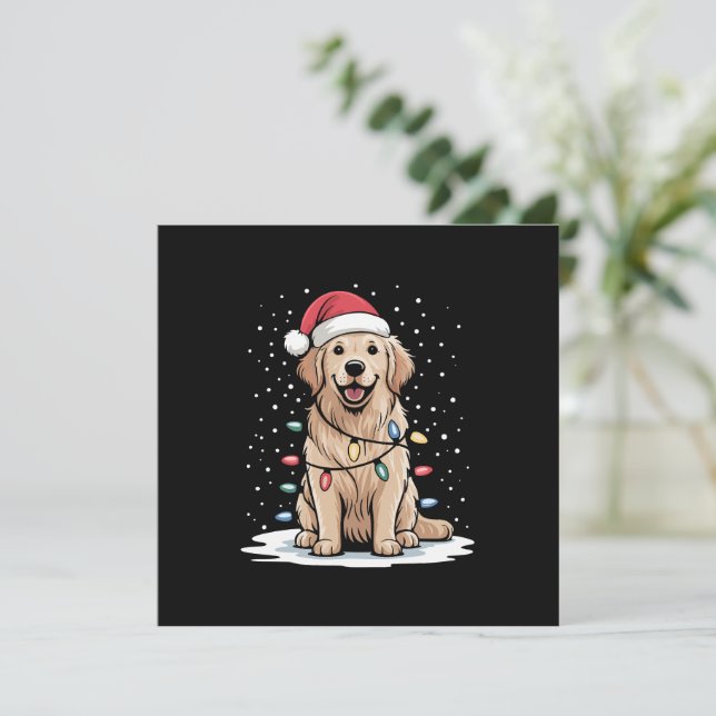Invitation Golden Retriever Père Noël Noël Arbre Lumières Noë (Debout devant)
