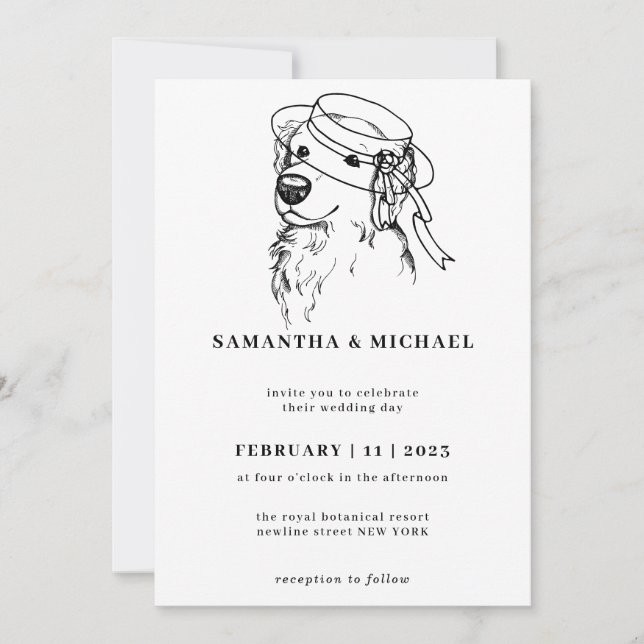 Invitation Golden Retriever White Clear bride casquette (Devant)