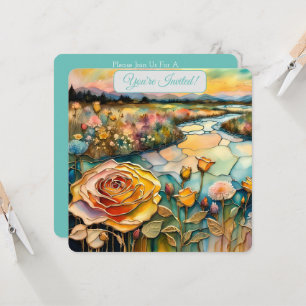 Invitation Golden Rose River Valley Sunrise Bride