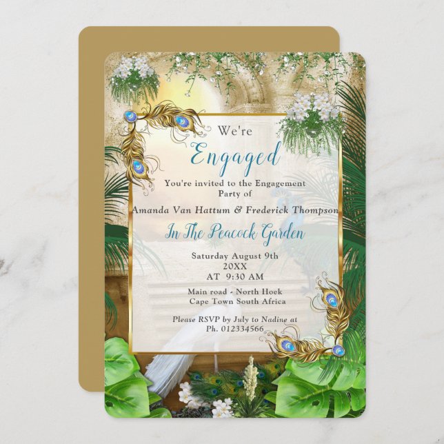Invitation Golden Royal Peacock Temple Dreams (Devant / Derrière)