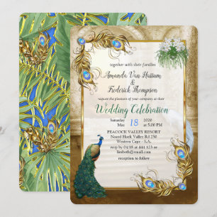 Invitation Golden Royal Peacocks - Plumes