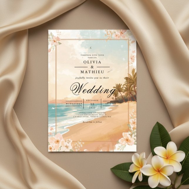 Invitation Golden Sands Tropical Beach Wedding (Créateur téléchargé)