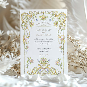 Invitation Golden Scroll Garden Wedding