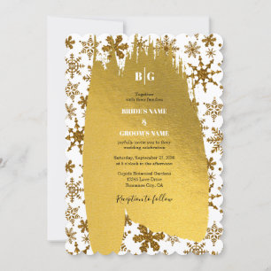 Invitation Golden Snowflakes Festive Mariage de Noël