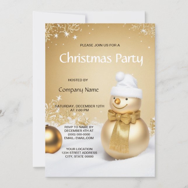 Invitation Golden Snowman Fête de Noël (Devant)