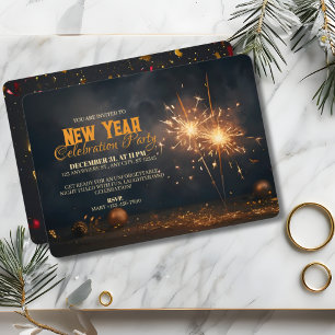 Invitation Golden Sparklers & Festive Charm Élégant Nouvel An