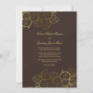 Invitation Golden Spirals Vine Classy Expresso Mariage Invite
