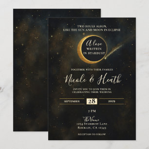 Invitation Golden Stardust Eclipse Mariage céleste