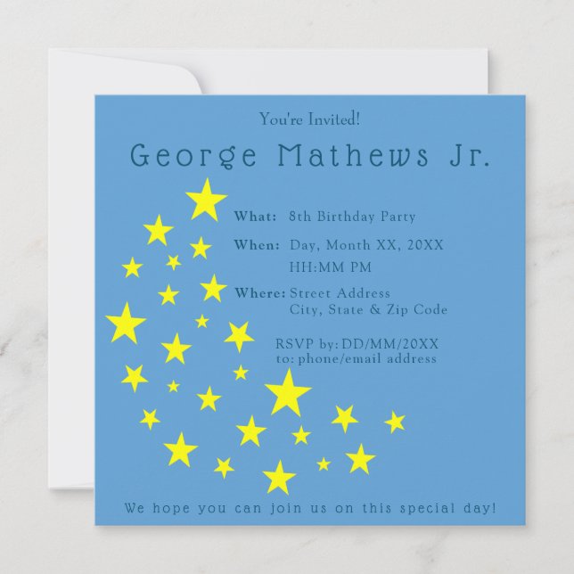 Invitation Golden Starry Moon sur Picton Blue Joyeux annivers (Devant)