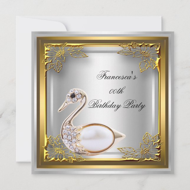 Invitation Golden Swan Elite Élégante fête d'anniversaire Bla (Devant)