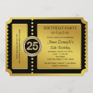 Invitation Golden Ticket 25th Birthday Party