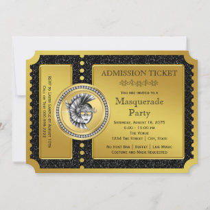 Invitation Golden Ticket Gold Masquerade Party