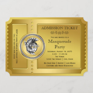 Invitation Golden Ticket Gold Masquerade Party