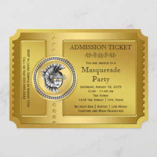 Invitation Golden Ticket Gold Masquerade Party