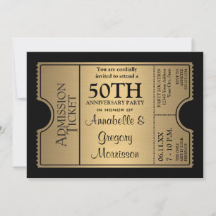 Invitation Golden Ticket Style 50e fête Mariage Anniversaire