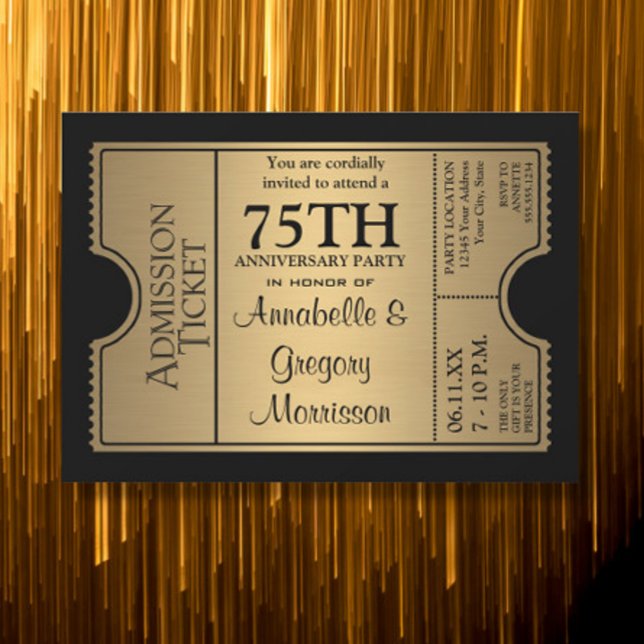 Invitation Golden Ticket Style 75ème Mariage Anniversaire Par (Créateur téléchargé)