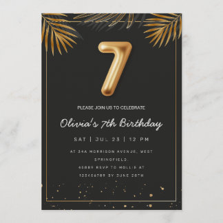 Invitation  Golden Tropical Palm Leaves 7th Birthday 