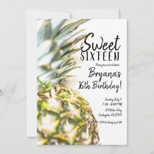 Invitation  Golden Tropical Pineapple Sweet 16 Beach Party 