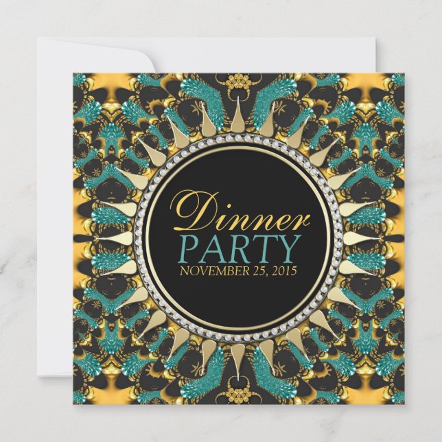 Invitation Golden Turquoise Nouvel Âge Bohème Dîner Invitatio (Devant)
