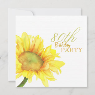 Invitation Golden Watercolor Tournesols 80e fête d'anniversai