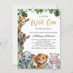 Invitation Golden Wild One Safari Animaux Baby shower garçon