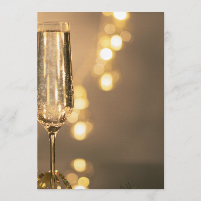 Invitation Golden with a glass of champagne Birthday Invit (Devant)
