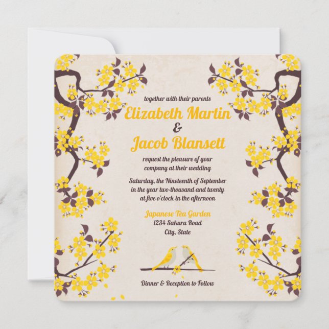 Invitation Golden Yellow Sakura et Mariage Inséparable (Devant)