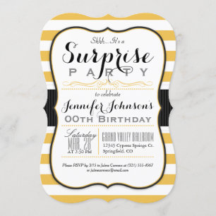 Invitation Golden Yellow & White Stripes Surprise