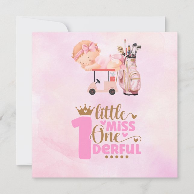 Invitation Golf 1er anniversaire golfeur d'un an rose (Devant)