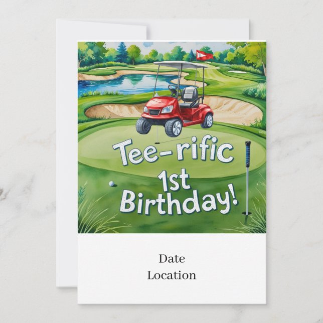 Invitation Golf 1er Anniversaire golfeur Tourne un (Devant)