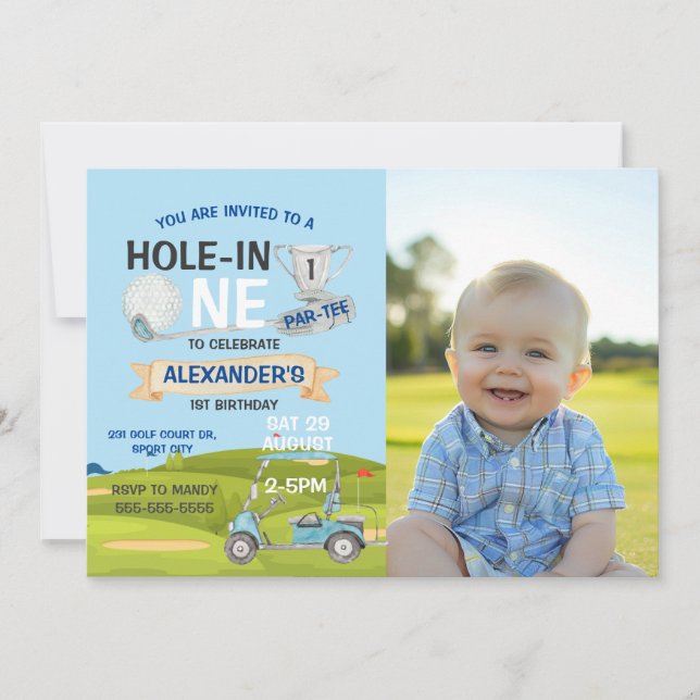 Invitation Golf 1er Trou en un Photo Anniversaire Garçon (Devant)