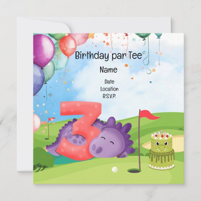 Invitation Golf 3ème anniversaire thème pour le gamin golfer  (Devant)