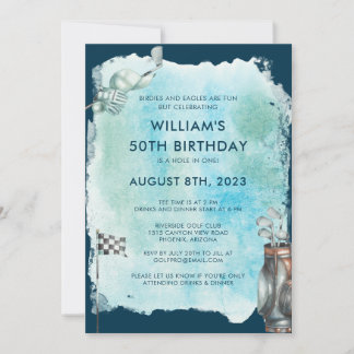 Invitation Golf 50th Birthday Party aquarelle