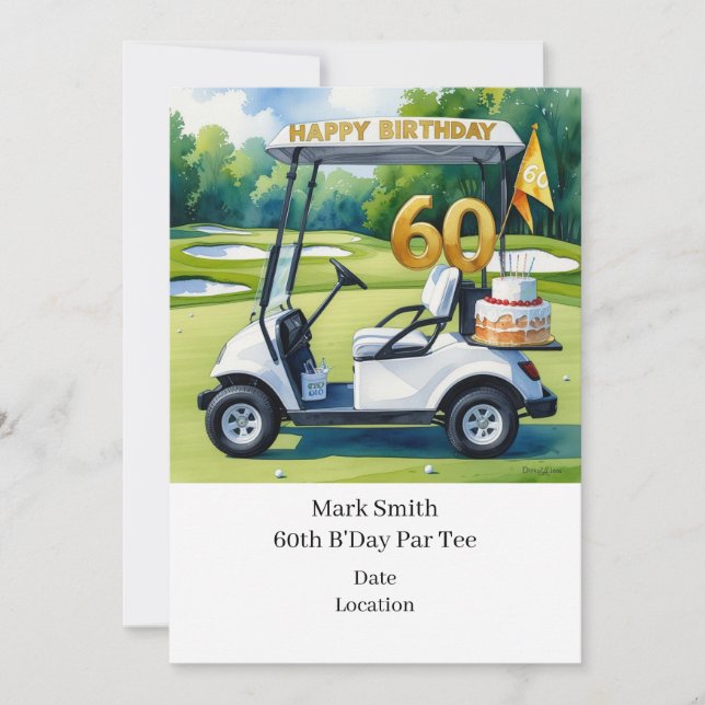 Invitation Golf 60e anniversaire avec Golf Panier sur mettre  (Devant)