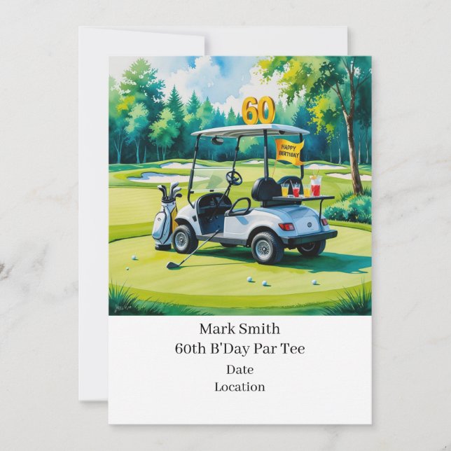 Invitation Golf 60e anniversaire avec Golf Panier sur mettre  (Devant)