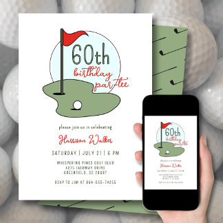 Invitation Golf 60th Birthday Party Hand Drawn Modern Green