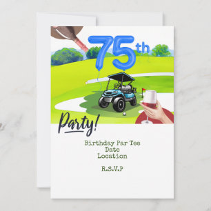 Invitation Golf 75e anniversaire pour golfeur avec voiturette