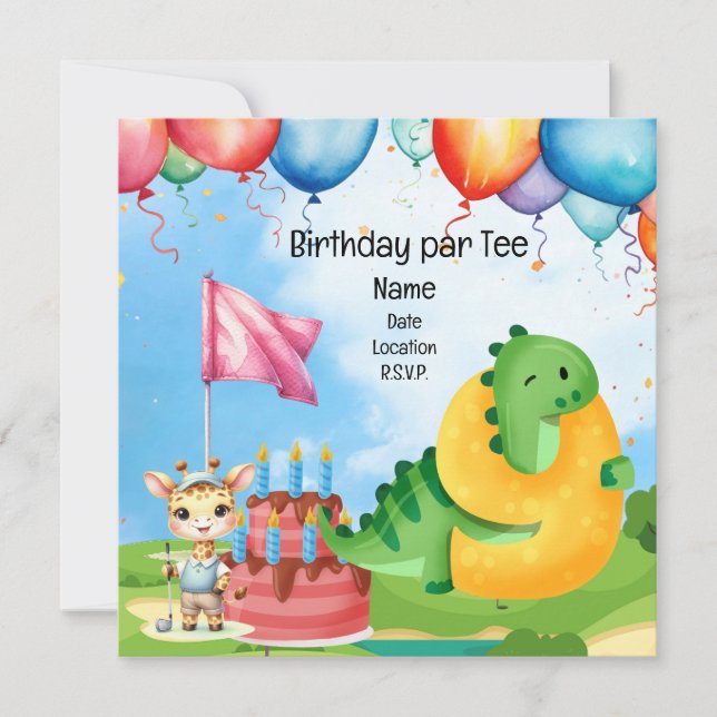 Invitation Golf 9e Anniversaire thème pour les enfants golfeu (Devant)