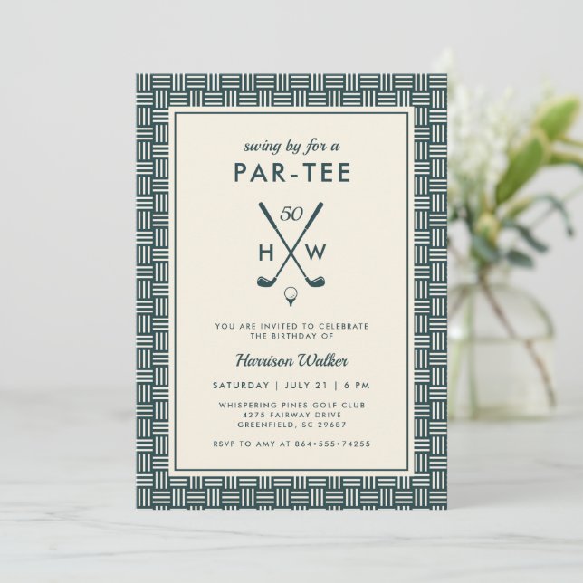 Invitation Golf Adulte moderne Anniversaire Fête N'importe qu (Debout devant)