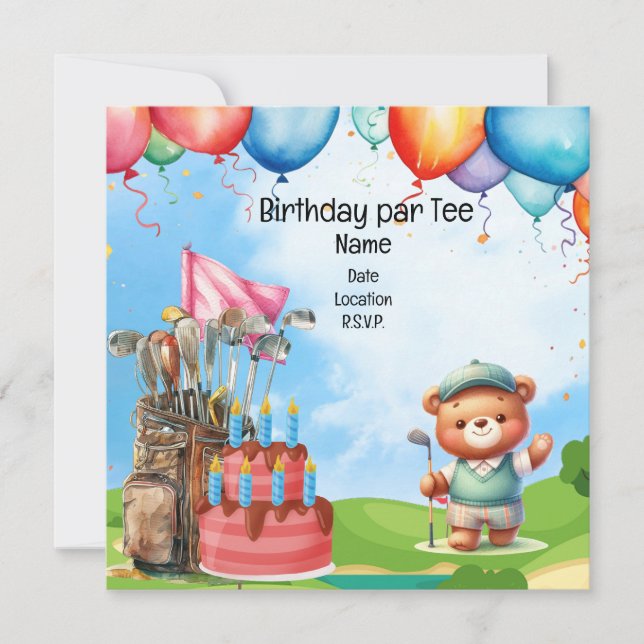 Invitation Golf Anniversaire pour la partie de golf pour enfa (Devant)