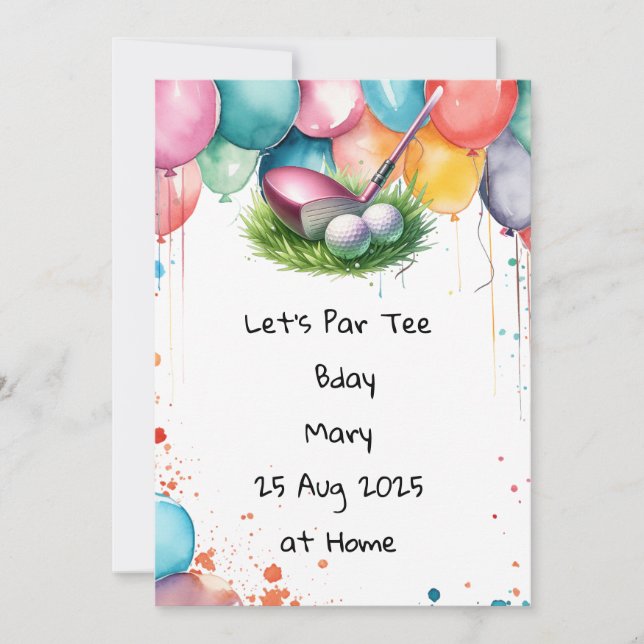 Invitation Golf Anniversaire rose thème pour Lady Golfer (Devant)